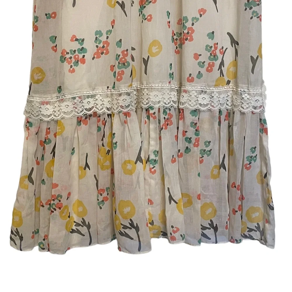 Vintage 70s Empire Waist Bell Sleeve Hippie Boho Lace Floral Prairie Maxi Dress - Picture 4 of 13